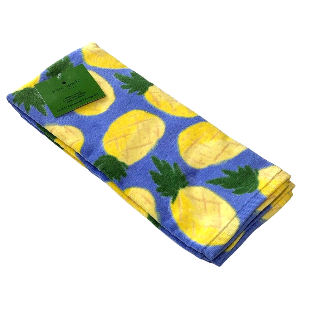 Kate Spade New York Set of 2 Kitchen Towels Pineapples Cotton 17x28" NEW